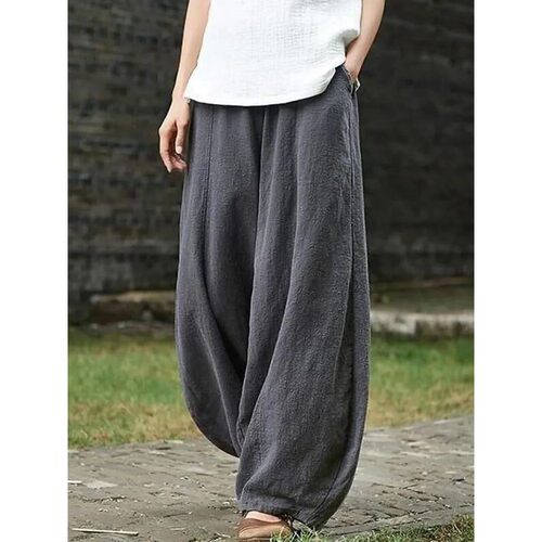 Cotton Linen Bloomers Wide Leg Pants Women Vintage Full Leng
