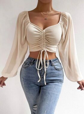 Woman’s Tops Puff Sleeve Sexy Close-Fitting Summer and Spri