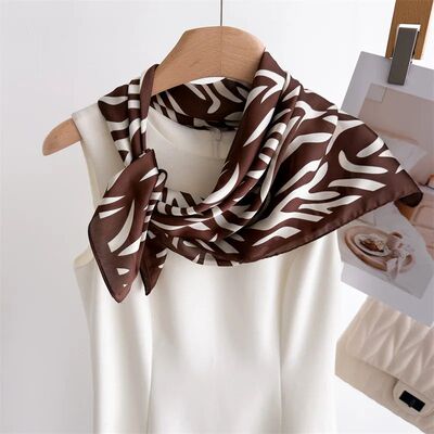 70*70cm Zebra Stripes Print Head Scarf for Women Silk Square