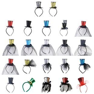 Kids Vintage Fascinator Top Hat Hair Hoop with Veil Glitter