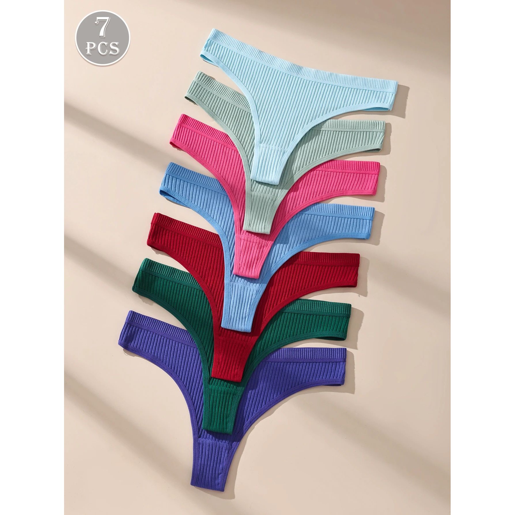 7Pcs/Set Women Thongs Cotton Panties Striped Underwear Sexy图片