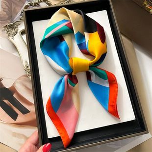 70*70cm Silk Square Scarf Women Soft Flower Print Hairband F