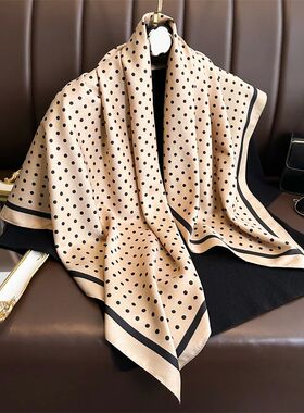 Summer Elegant Women 90cm Twill Silk Square Hair Scarf Dot P