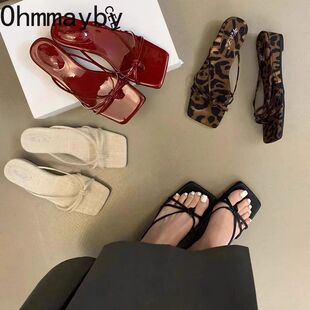 Summer Women Wedges Heel Flip FlopLeopard Print Clip Toe Sli