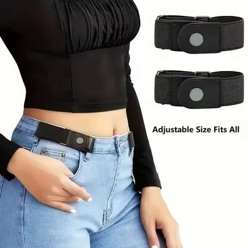 2pcs set No Buckle Elastic Belt For Women Men Unisex Stretch