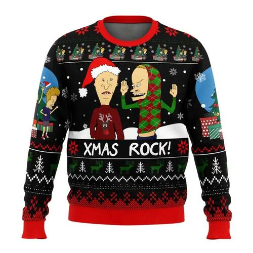 Beavis And Butthead Rock On Ugly Christmas Sweater Cartoon A