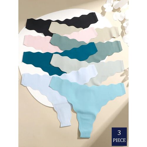 3PCS Women Seamless Panties Wavy Design Ultra-thin Panties W