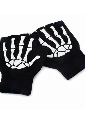 New Punk Gloves Unisex Halloween Skeleton Skull Half Finger