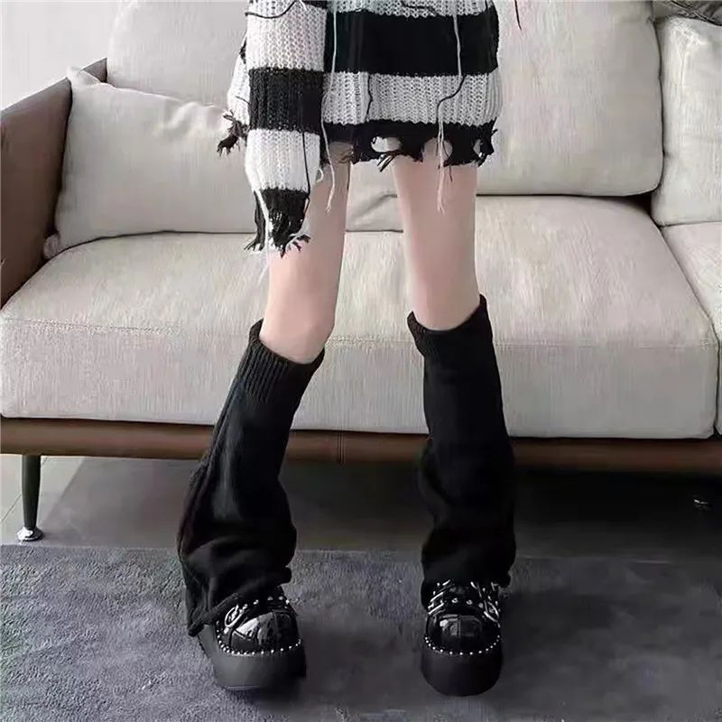 Y2k Lolita Leg Warmer Socks Black White Leggings Kawaii Knit