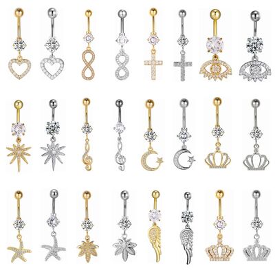 Dangle Belly Button Ring Heart Crown Cross Eye Wing Starfish