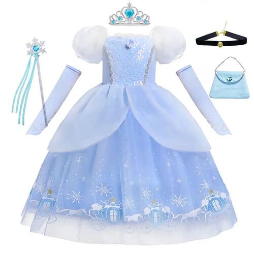 Cinderella Princess Cosplay Dress for Girl Kids Ball Gown Se
