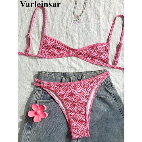 S - XL Flowers Printed High Leg Cut Bikini Female Swimsuit W