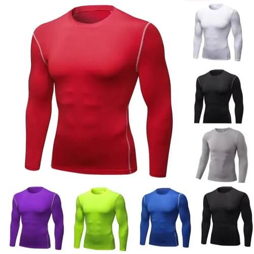 Men Long Sleeve Slim Tops Tees Sportswear Gym Fitness Compre