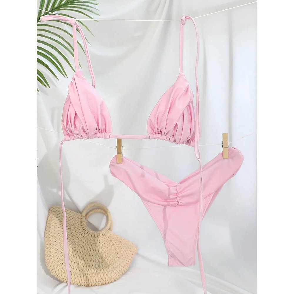 Pleated Brazilian Folds Bikini Set, Sexy Micro Bikinis,  Wom