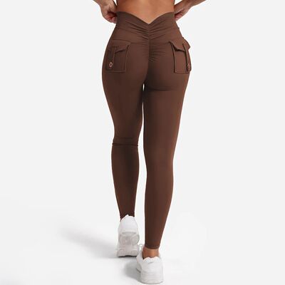 Women's Nylon Yoga Leggings With Buttocks Pocket Spandex Spo