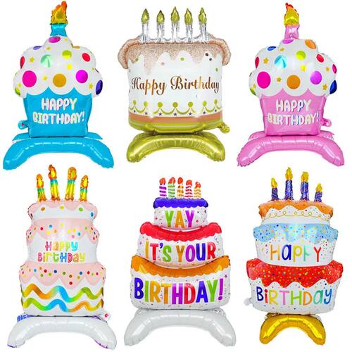 Birthday Cake Balloon with Base Standing Foil Balloon Cute C
