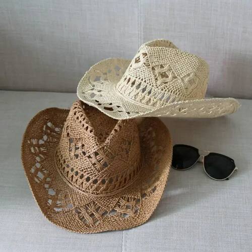 Straw Western Cowboy Hat for Women Men Classic Vintage Hollo