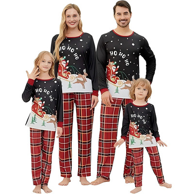 Christmas Dress Pajama Suit Santa Fawn Full Print Home Cloth