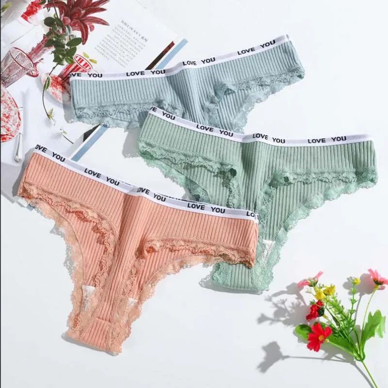 3Pcs/Lot Lace Thong Women's Tanga Low Waist Sexy Lingeries C