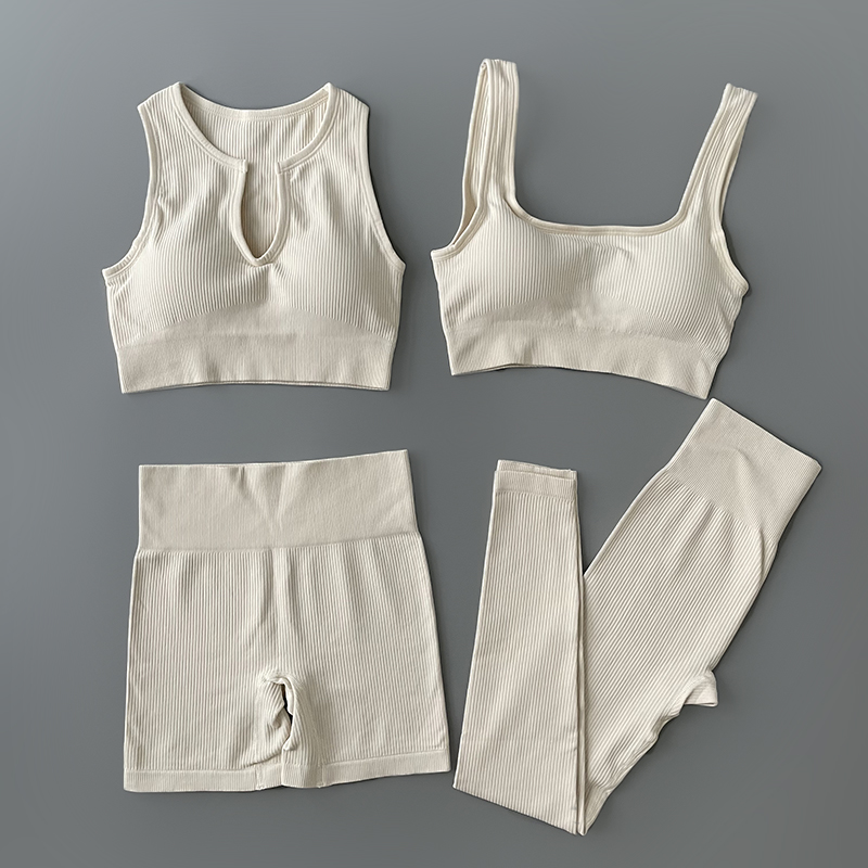 Seamless Yoga Set Ribbed Workout Outfits for Women 2/4 Piece