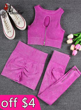 1/2/3/4 Pcs Zipper Ribbed Set Women Sports Set Gym Clothes
