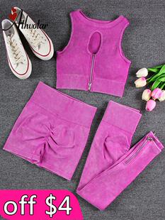 1/2/3/4 Pcs Zipper Ribbed Set Women Sports Set Gym Clothes