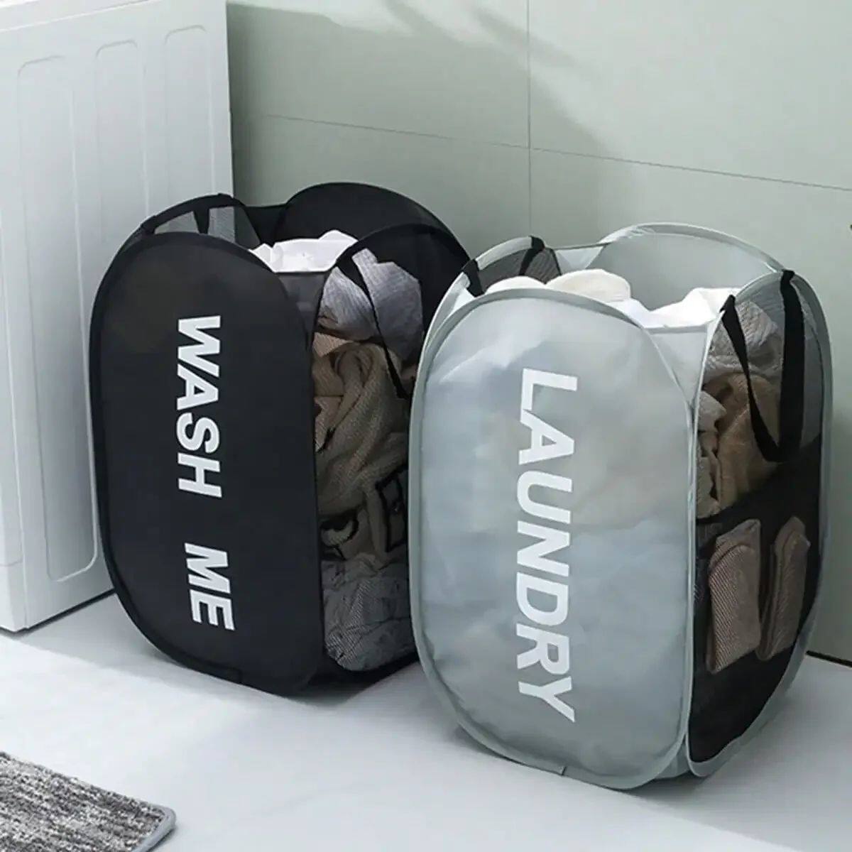 Portable Mesh Pop Up Laundry Hamper Wide Opening Breathable