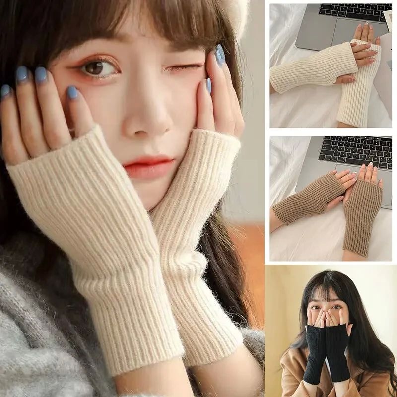 Short Fingerless Gloves Women‘s Mitten Winter Warmer Knitte