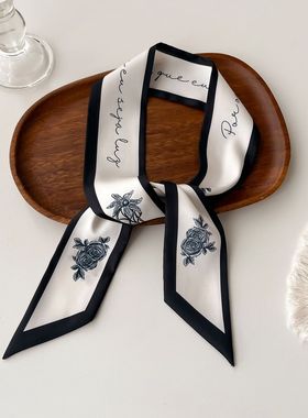 New Long Neckerchief Skinny Hair Bands Women Silk ScarfsHead