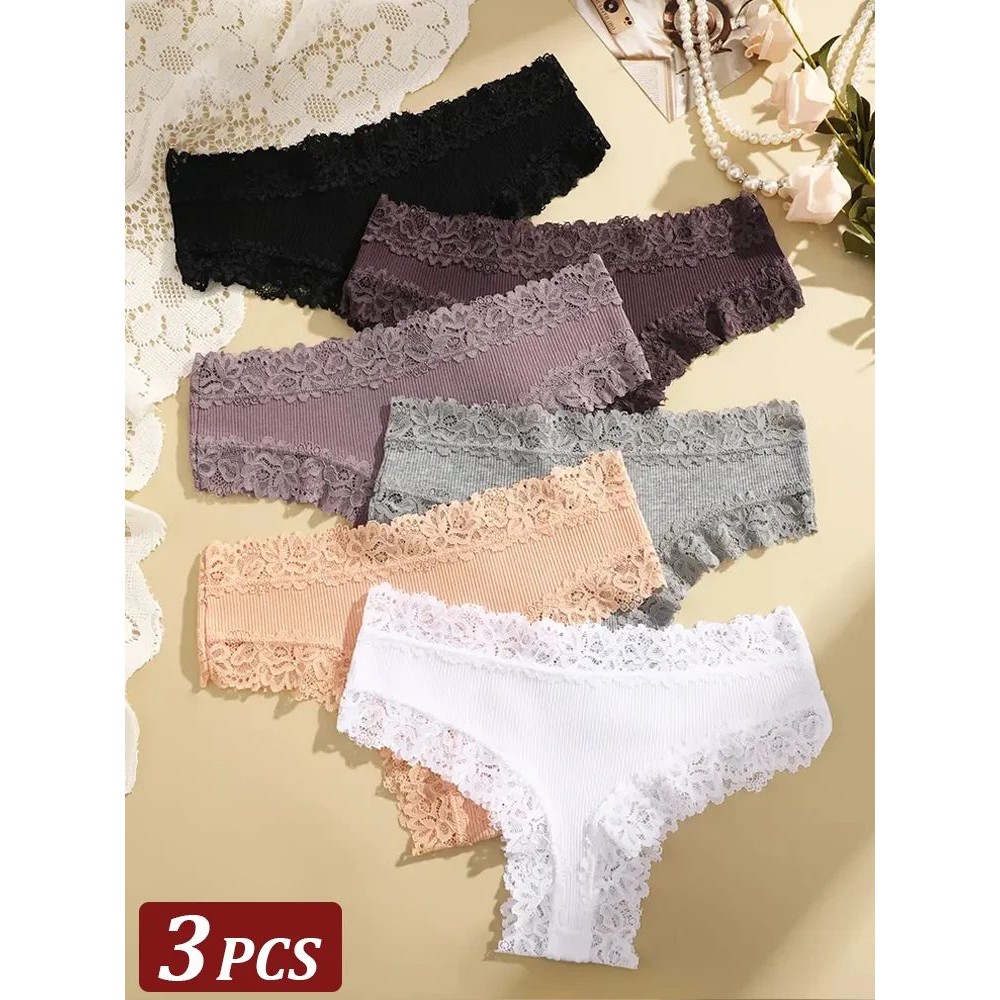 3Pcs/set Women Cotton Lace Panties Floral Intimate Underwear图片