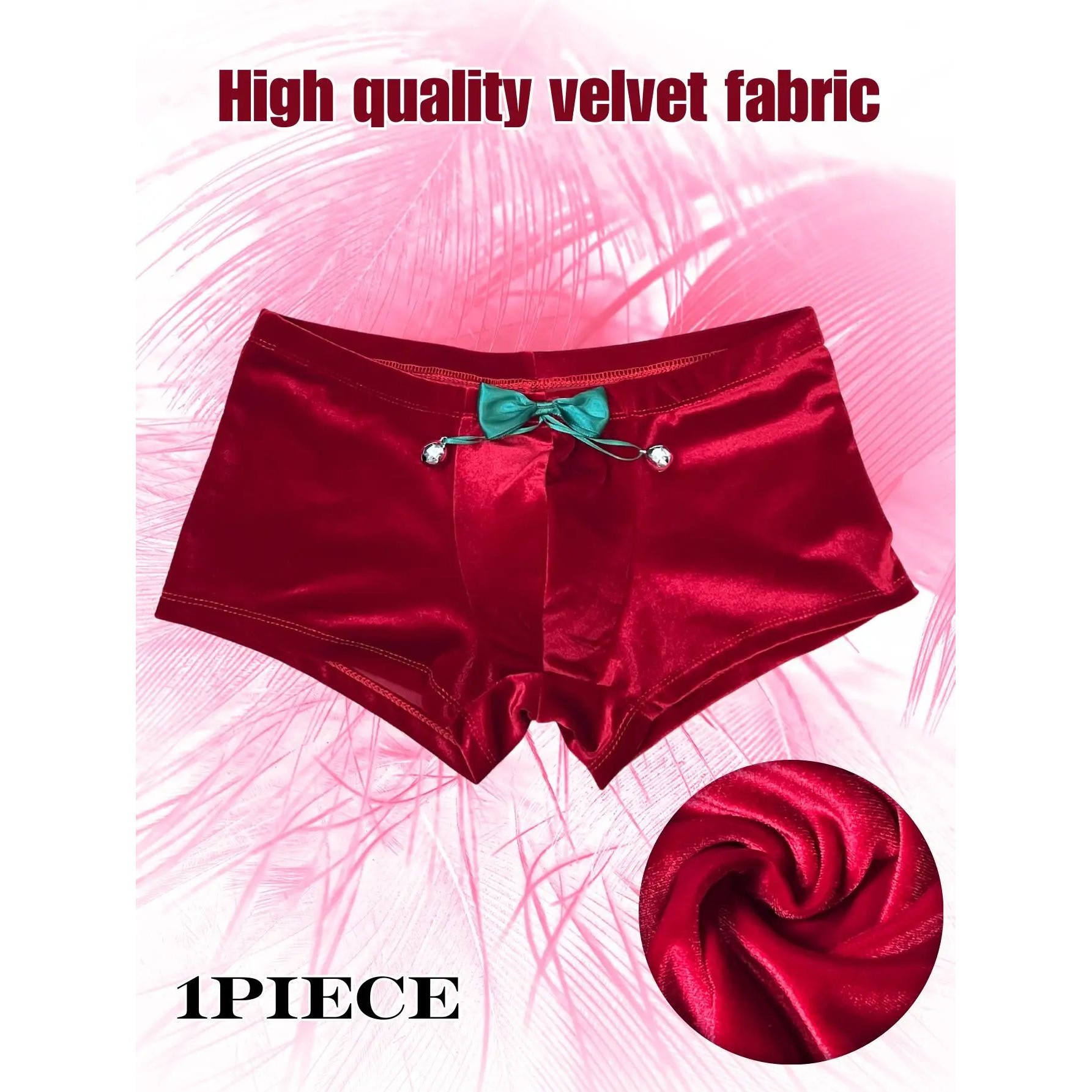 1Pc men's high-quality Christmas velvet underwear, bow and b