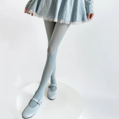 Pantyhose Women Retro Plaid Hollow Out Mesh Fishnet Stocking