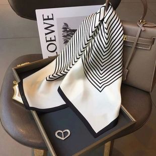 Women Silk Black and white stripes Square Scarf Brand Female