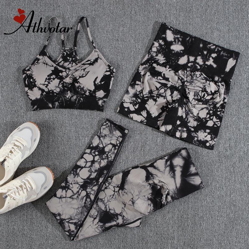 1/2/3 Pcs Gym Set for Women Tie Dyeing Yoga Set Seamless Sui
