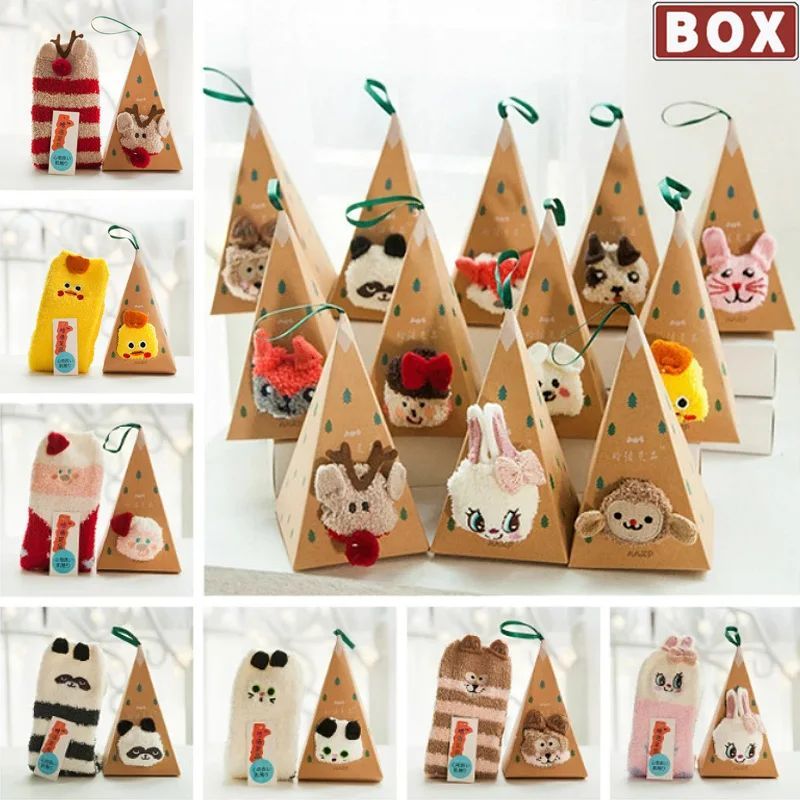 Box Christmas Gift Socks Women Cute Thermal Fluffy Fuzzy Sof