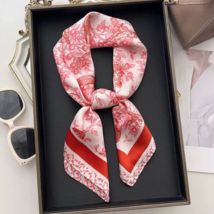 Imitation Silk Red Print Square Scarf For Women, Bandana Spr
