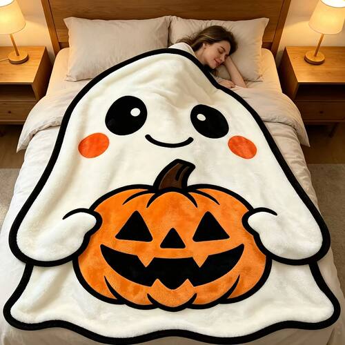 Halloween Flannel Blanket Cute Ghost-Shaped  Blanket Soft An