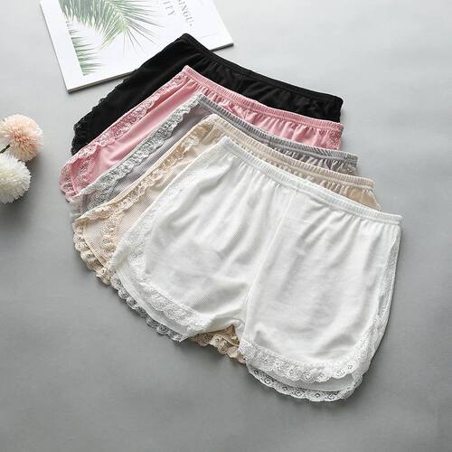 Women Summer Side Lace Safety Shorts Solid Sweet Loose Elast