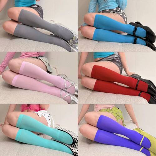 Women Summer Thin Knee High Socks Cute Colorful Dopamine Vel