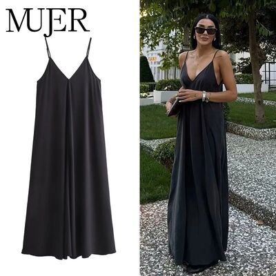 Black Slip Long Dresses for Women Red Draped Summer Dress Wo