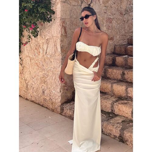 Ruched Bandeau Swimsuit Strapless 3 Piece White Bubble Bikin