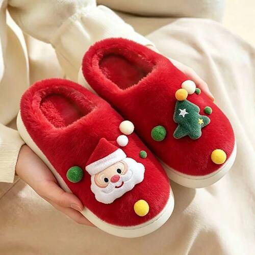 Christmas Plush Home Slippers Women Cute Cartoon Soft Sole P