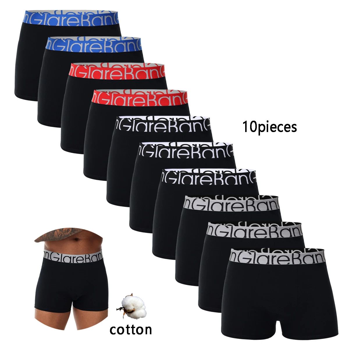 10pcs pack Black Cotton Boxer Shorts Men Underwear Soft Male图片