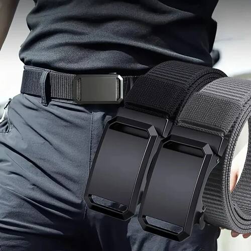 New Automatic Buckle Belt, Canvas Tactical Workwear Casual O