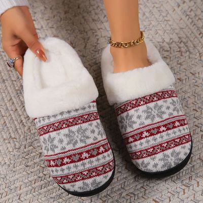 Christmas Chic Elegant Fluffy Slippers Women Winter Plush De