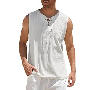 Men's Linen Tank Tops Summer Sleeveless T-Shirt Solid Color