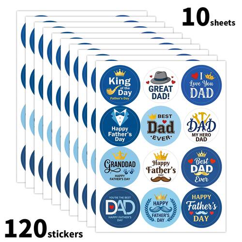 120pcs-10sheets Round Father's Day Stickers,Adhesive Labels