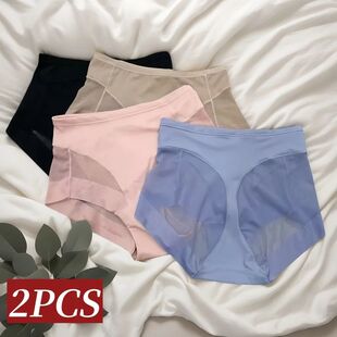 2Pcs/Set Mid-Rise Mesh Panel Shaping Briefs Women Tummy Cont