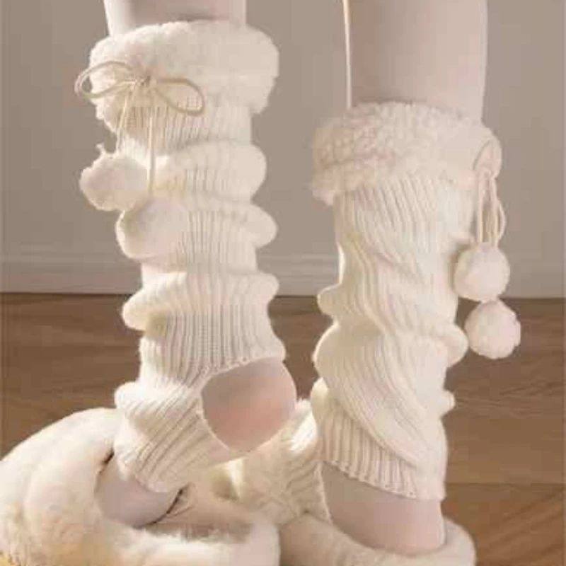 New Cute Lolita Leg Covers Autumn and Winter Lamb Plush Ball