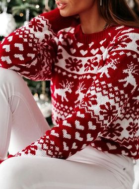 2025 Winter Women Christmas Sweater Snowflak Print Knitted J